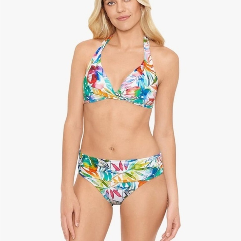 Ralph Lauren Tropical Caribbean Twist Top and Fold Over Bottoms Bikini Size 12